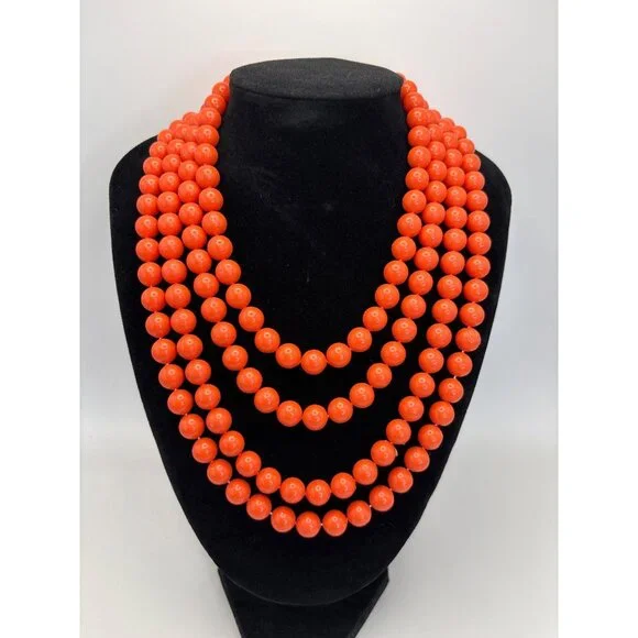 Vintage Coral Orange Multi Beaded 4 Strand Acrylic Choker Statement Necklace Uns - Picture 1 of 5